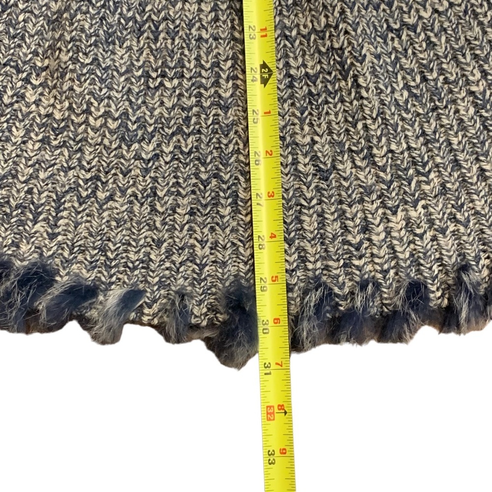 FDJ French Dressing Jeans Blue Gray Marled Knitted Vest Rabbit Fur Trim S / M - Picture 9 of 10